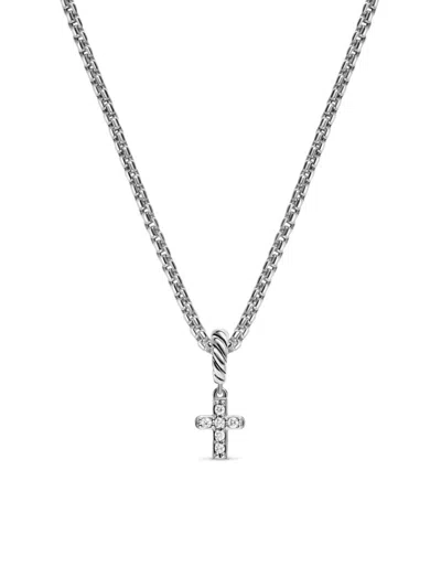 David Yurman Women's Micro Pavé Cross Amulet In Sterling Silver With Diamonds, 8mm In Metallic
