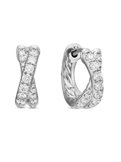 David Yurman Women's Pavé Crossover Hoop Earrings In 18k Gold With Diamonds, 12mm In Metallic