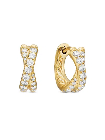 David Yurman Women's Pavé Crossover Hoop Earrings In 18k Gold With Diamonds, 12mm