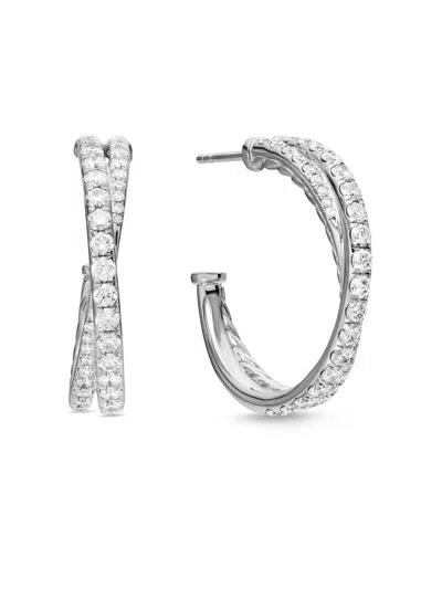 David Yurman Women's Pavé Crossover Hoop Earrings In 18k Gold With Diamonds, 24mm In Metallic