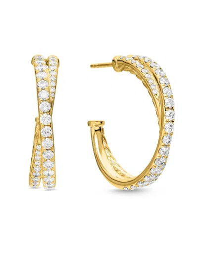 David Yurman Women's Pavé Crossover Hoop Earrings In 18k Gold With Diamonds, 24mm