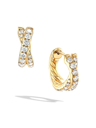 David Yurman Women's Pavé Crossover Hoop Earrings In 18k Yellow Gold With Diamonds