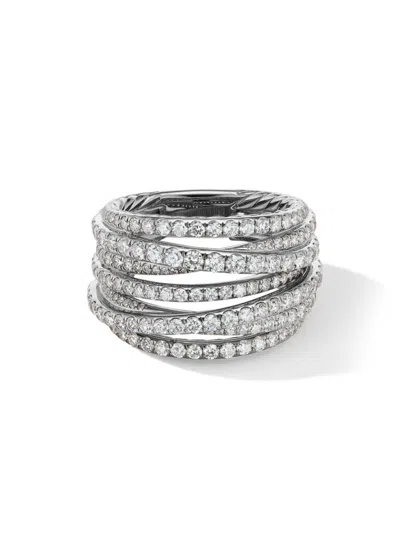 David Yurman Women's Pavé Crossover Ring In 18k White Gold In Metallic