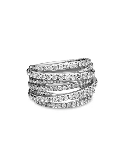 David Yurman Women's Pavé Crossover Ring In 18k White Gold In Diamond