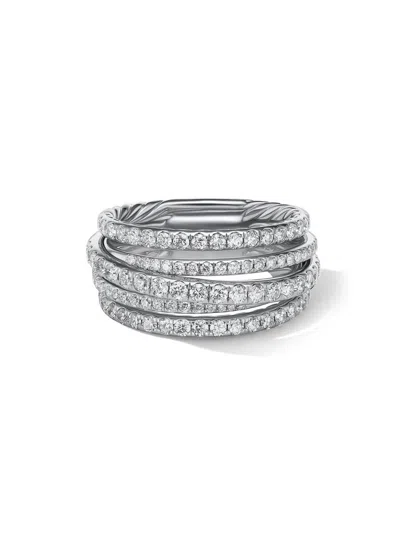 David Yurman Women's Pavé Crossover Ring In 18k White Gold In Diamond