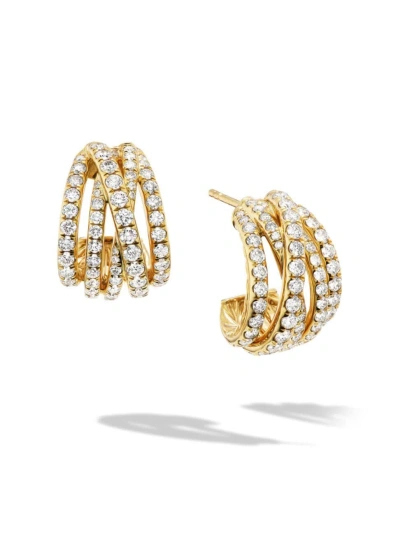 David Yurman Women's Pavé Crossover Shrimp Earrings In 18k Yellow Gold With Diamonds