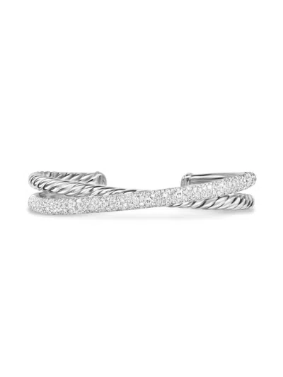David Yurman Women's Pavé Crossover Two Row Cuff Bracelet In Sterling Silver In Gold