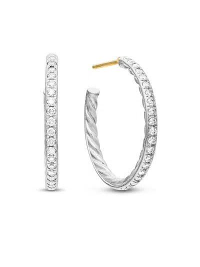 David Yurman Women's Pavé Hoop Earrings In Sterling Silver With Diamonds, 25.4mm In Metallic