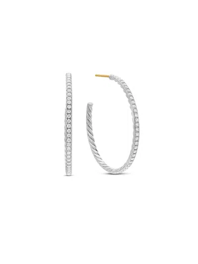 David Yurman Women's Pavé Hoop Earrings In Sterling Silver With Diamonds, 38mm In Metallic