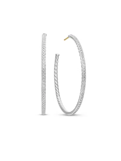 David Yurman Women's Pavé Hoop Earrings In Sterling Silver With Diamonds, 50.3mm In Pattern