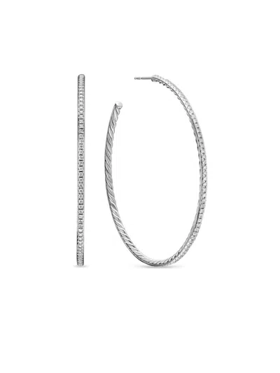 David Yurman Women's Pavé Hoop Earrings In Sterling Silver With Diamonds, 63.5mm In Neutral