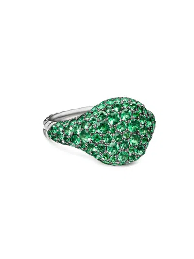 David Yurman Women's Pavé Pinky Ring In 18k White Gold In Emerald