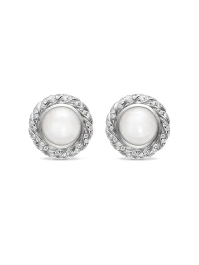 David Yurman Women's Pearl Classics Cable Halo Button Earrings In Sterling Silver With Diamonds, 13mm In Metallic