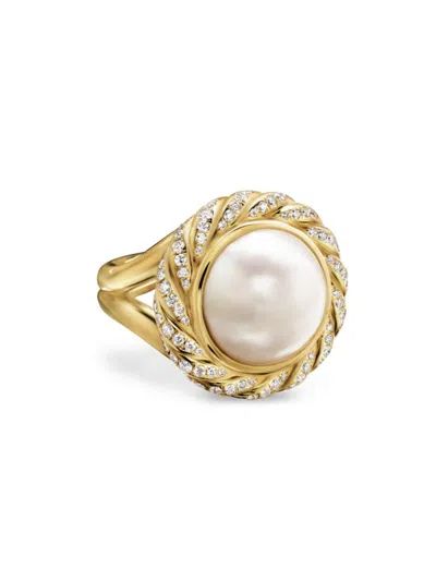 David Yurman Women's Pearl Classics Cable Halo Ring In 18k Yellow Gold In South Sea White Pearl
