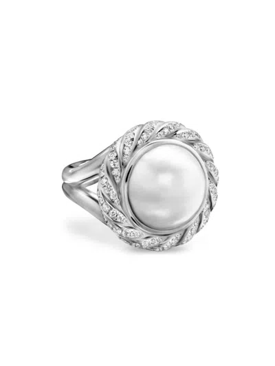 David Yurman Women's Pearl Classics Cable Halo Ring In Sterling Silver In South Sea White Pearl