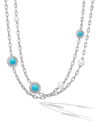 David Yurman Women's Pearl Classics Station Chain Necklace In Sterling Silver In Metallic