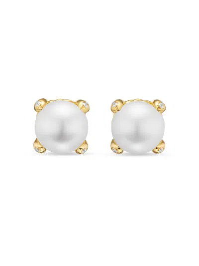 David Yurman Women's Pearl Classics Stud Earrings In 18k Yellow Gold And Diamonds, 6.5mm In Metallic