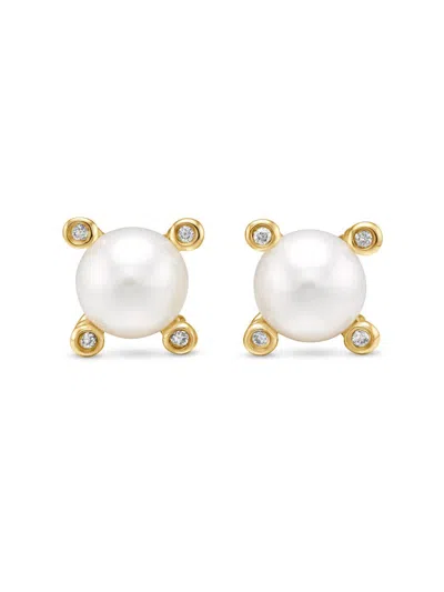 David Yurman Women's Pearl Stud Earrings In 18k Yellow Gold With Pearls And Diamonds, 7.4mm
