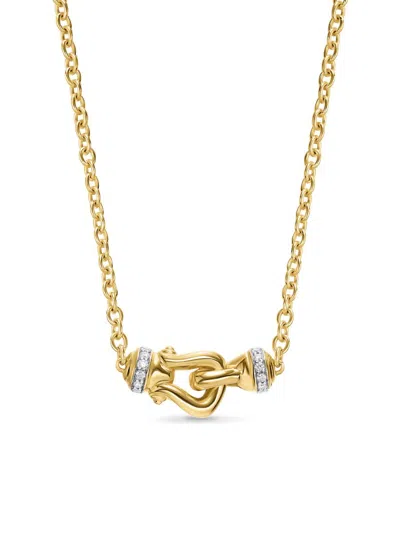 David Yurman Women's Petite Buckle Necklace In 18k Yellow Gold With Diamonds, 16.2mm In Pattern
