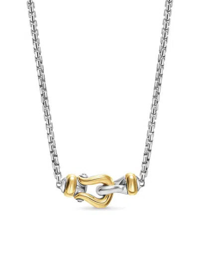 David Yurman Women's Petite Buckle Necklace In Sterling Silver With 14k Yellow Gold, 16.3mm In Brown