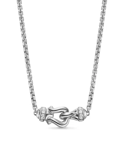 David Yurman Women's Petite Buckle Necklace In Sterling Silver With Diamonds, 16.2mm In Gold