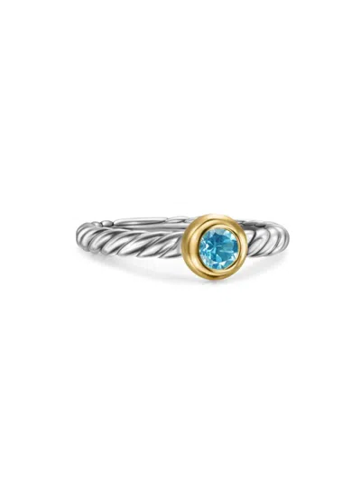 David Yurman Women's Petite Cable Ring In Sterling Silver In Blue Topaz