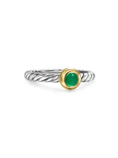 David Yurman Women's Petite Cable Ring In Sterling Silver In Green Onyx