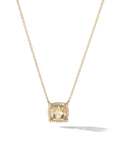 David Yurman Women's Petite Chatelaine Pavé Bezel Pendant Necklace In 18k Yellow Gold With Diamonds In Citrine