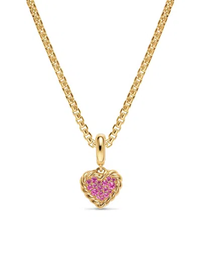 David Yurman Women's Petite Dy Elements Heart Plate Pendant In 18k Yellow Gold With Pink Sapphires, 8.2mm