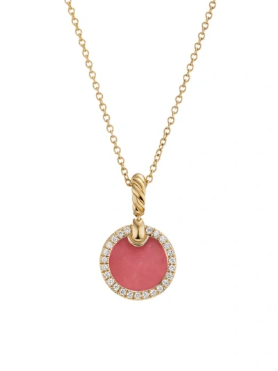 David Yurman Women's Petite Dy Elements Pendant Necklace In 18k Yellow Gold With Pavé Diamonds In Rhodonite