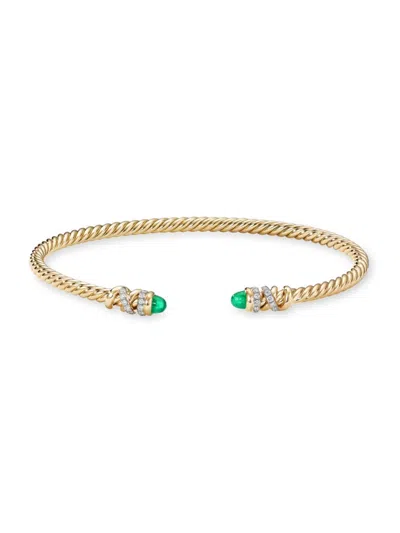David Yurman Women's Petite Helena Cablespira Bracelet In 18k Yellow Gold In Emerald