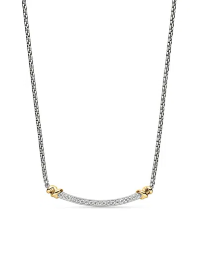David Yurman Women's Petite Helena Wrap Station Necklace In Sterling Silver With 18k Yellow Gold And Diamonds, 29 In Metallic