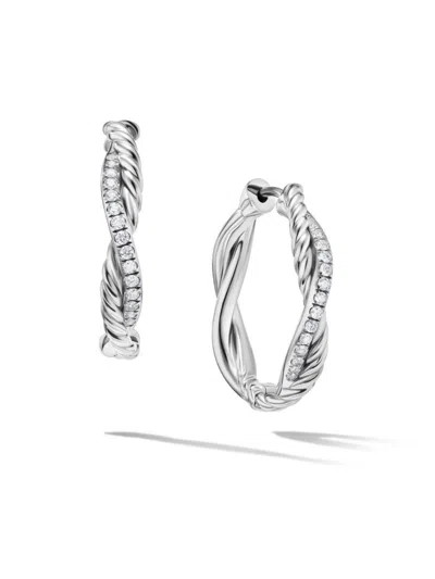 David Yurman Women's Petite Infinity Hoop Earrings In Sterling Silver With Diamonds, 17.3mm In Metallic
