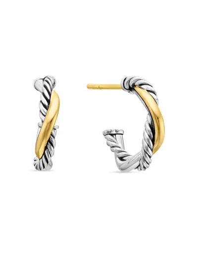 David Yurman Women's Petite Infinity Huggie Hoop Earrings In Sterling Silver With 14k Yellow Gold, 3mm