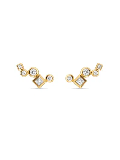 David Yurman Women's Petite Modern Renaissance Climber Earrings In 18k Yellow Gold With Diamonds, 15mm