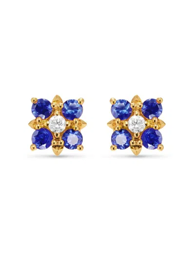 David Yurman Women's Petite Modern Renaissance Color Stud Earrings In 18k Yellow Gold In Blue