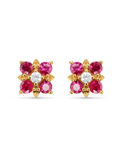 David Yurman Women's Petite Modern Renaissance Color Stud Earrings In 18k Yellow Gold In Multi
