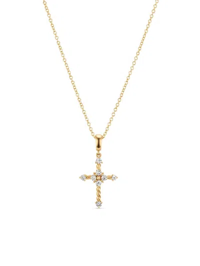David Yurman Women's Petite Modern Renaissance Cross Pendant Necklace In 18k Yellow Gold With Diamonds, 22.1mm