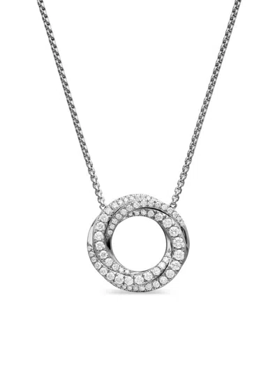 David Yurman Women's Petite Pavé Crossover Pendant Necklace In 18k Gold With Diamonds, 15.5mm In Metallic