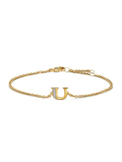 David Yurman Women's Petite Pavé Initial Chain Bracelet In 18k Yellow Gold In Green