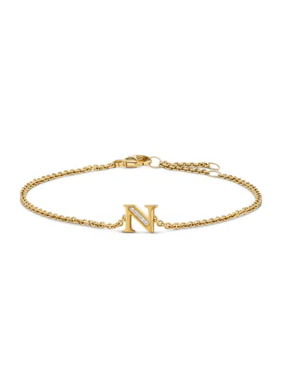 David Yurman Women's Petite Pavé Initial Chain Bracelet In 18k Yellow Gold In Orange