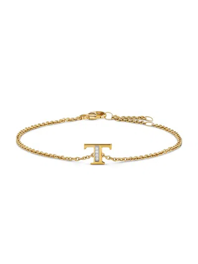 David Yurman Women's Petite Pavé Initial Chain Bracelet In 18k Yellow Gold In Orange
