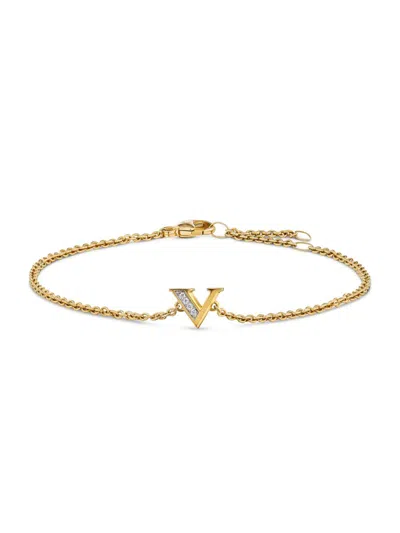 David Yurman Women's Petite Pavé Initial Chain Bracelet In 18k Yellow Gold In Gray