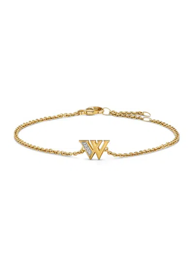 David Yurman Women's Petite Pavé Initial Chain Bracelet In 18k Yellow Gold In Multi