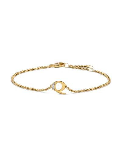 David Yurman Women's Petite Pavé Initial Chain Bracelet In 18k Yellow Gold In Blue