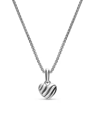 David Yurman Women's Petite Puffy Cable Heart Necklace In Sterling Silver, 7.4mm In Orange