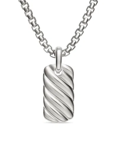 David Yurman Women's Petite Sculpted Cable Tag In Sterling Silver, 24mm In Metallic