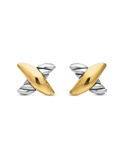 David Yurman Women's Petite X Stud Earrings In Sterling Silver With 18k Yellow Gold, 7.5mm
