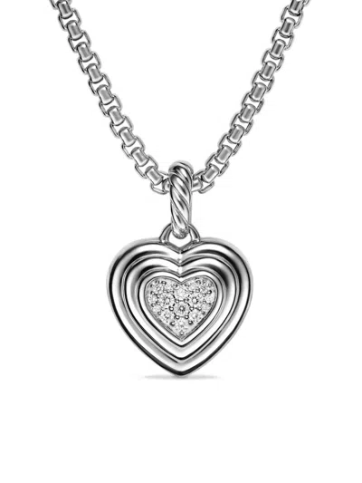 David Yurman Women's Puffy Heart Amulet In Sterling Silver With Diamonds, 17mm In Metallic