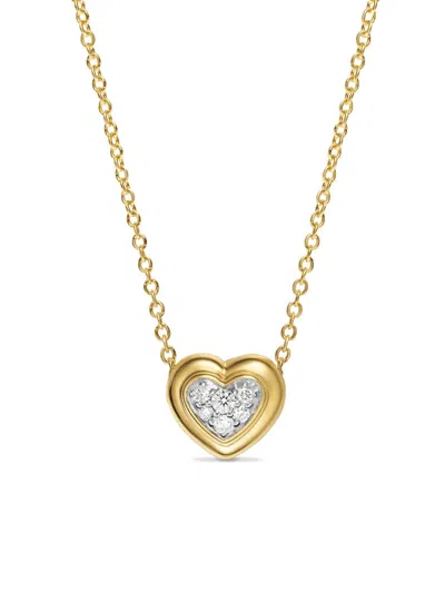 David Yurman Women's Puffy Heart Pendant Necklace In 18k Yellow Gold With Diamonds, 7.8 Mm